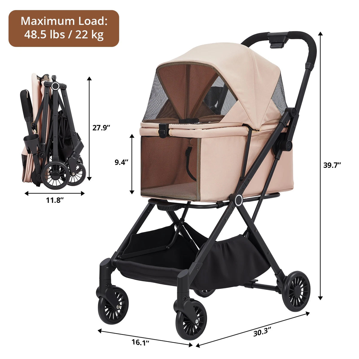 Foldable Pet Stroller — 4-Wheel Dog & Cat Carrier for Travel & Adventures