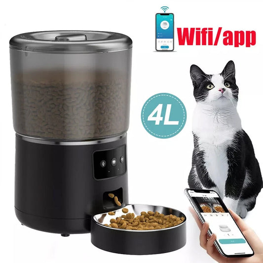 Automatic Pet Feeder – 4L WiFi Smart Dry Food Dispenser for Dogs & Cats