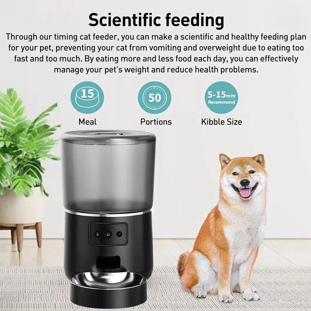 Automatic Pet Feeder – 4L WiFi Smart Dry Food Dispenser for Dogs & Cats