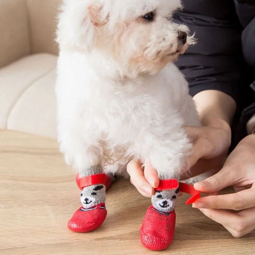 Anti-Slip Dog Boots — Cute Bear Face Cotton Pet Shoes for Small Dogs & Puppies