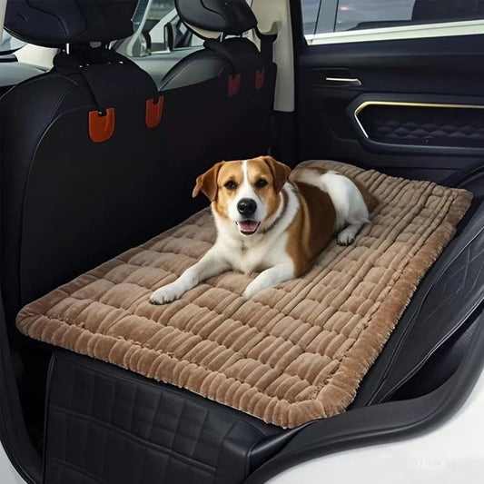 Plush Dog Car Seat Mat — Washable Flannel Cushion for Back Seat Travel