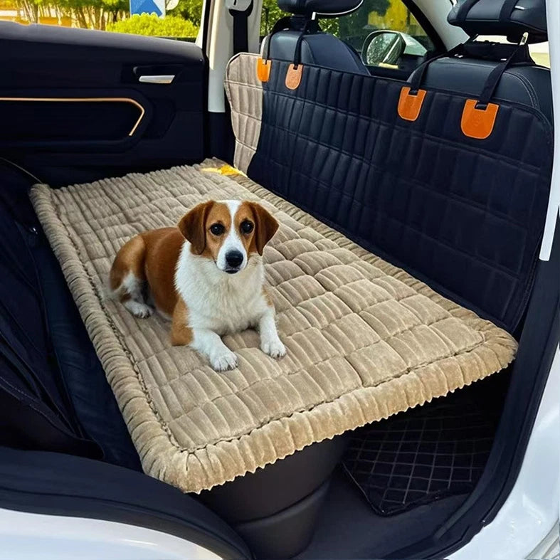 Plush Dog Car Seat Mat — Washable Flannel Cushion for Back Seat Travel