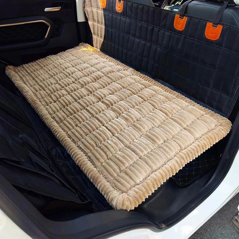 Plush Dog Car Seat Mat — Washable Flannel Cushion for Back Seat Travel