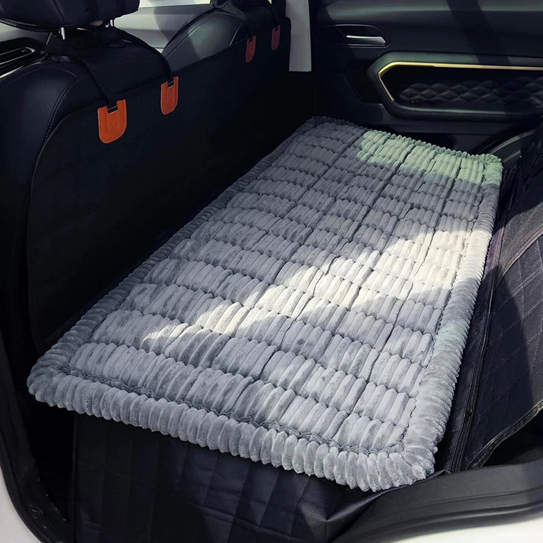 Plush Dog Car Seat Mat — Washable Flannel Cushion for Back Seat Travel