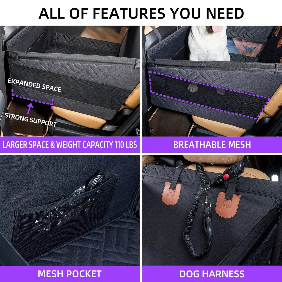 Dog Car Seat — Comfortable Back Seat Booster Seat for Small, Medium & Large Dogs