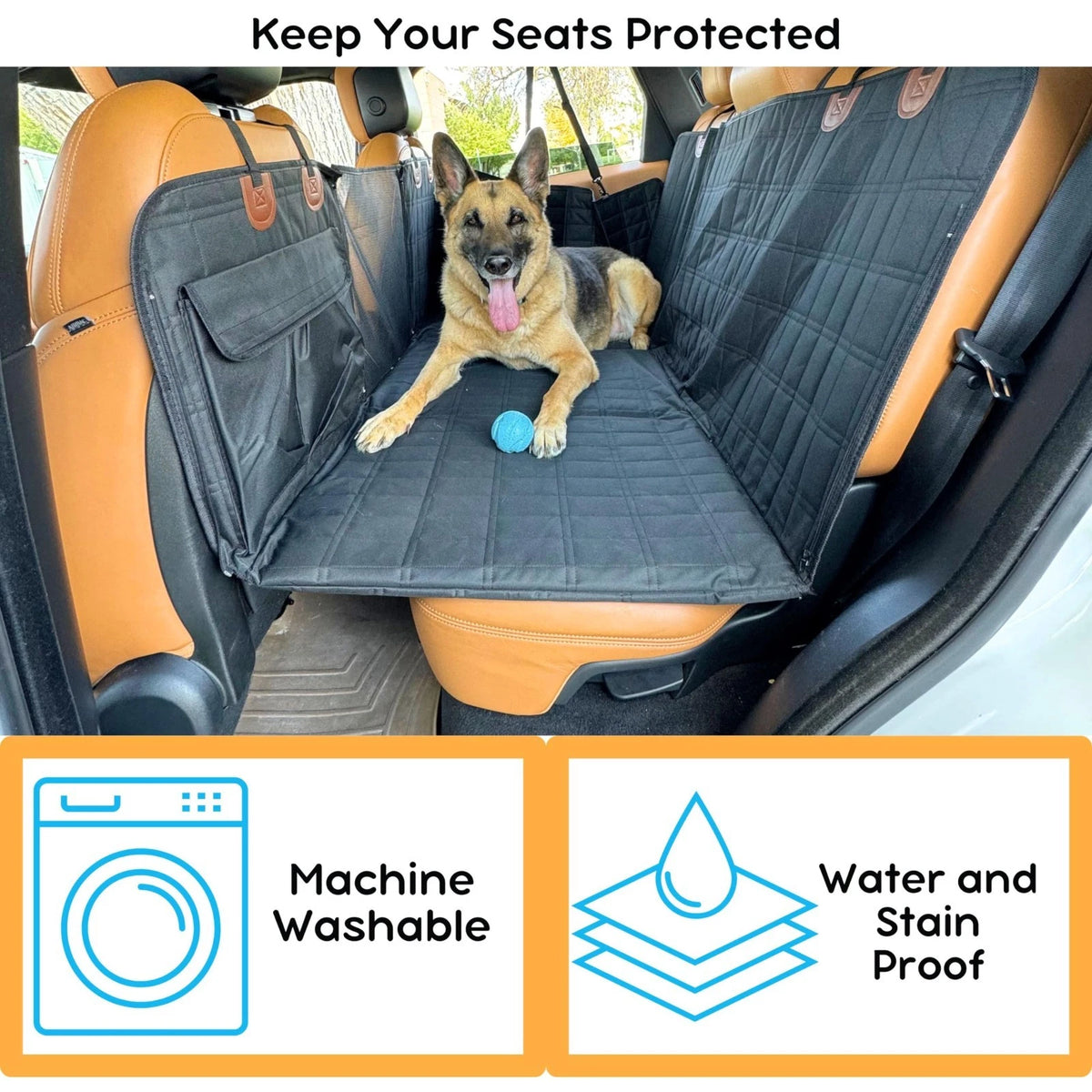 Dog Car Seat with Hard Bottom — Spacious Back Seat Cover for Dogs