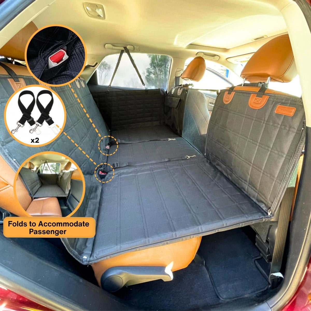 Dog Car Seat with Hard Bottom — Spacious Back Seat Cover for Dogs
