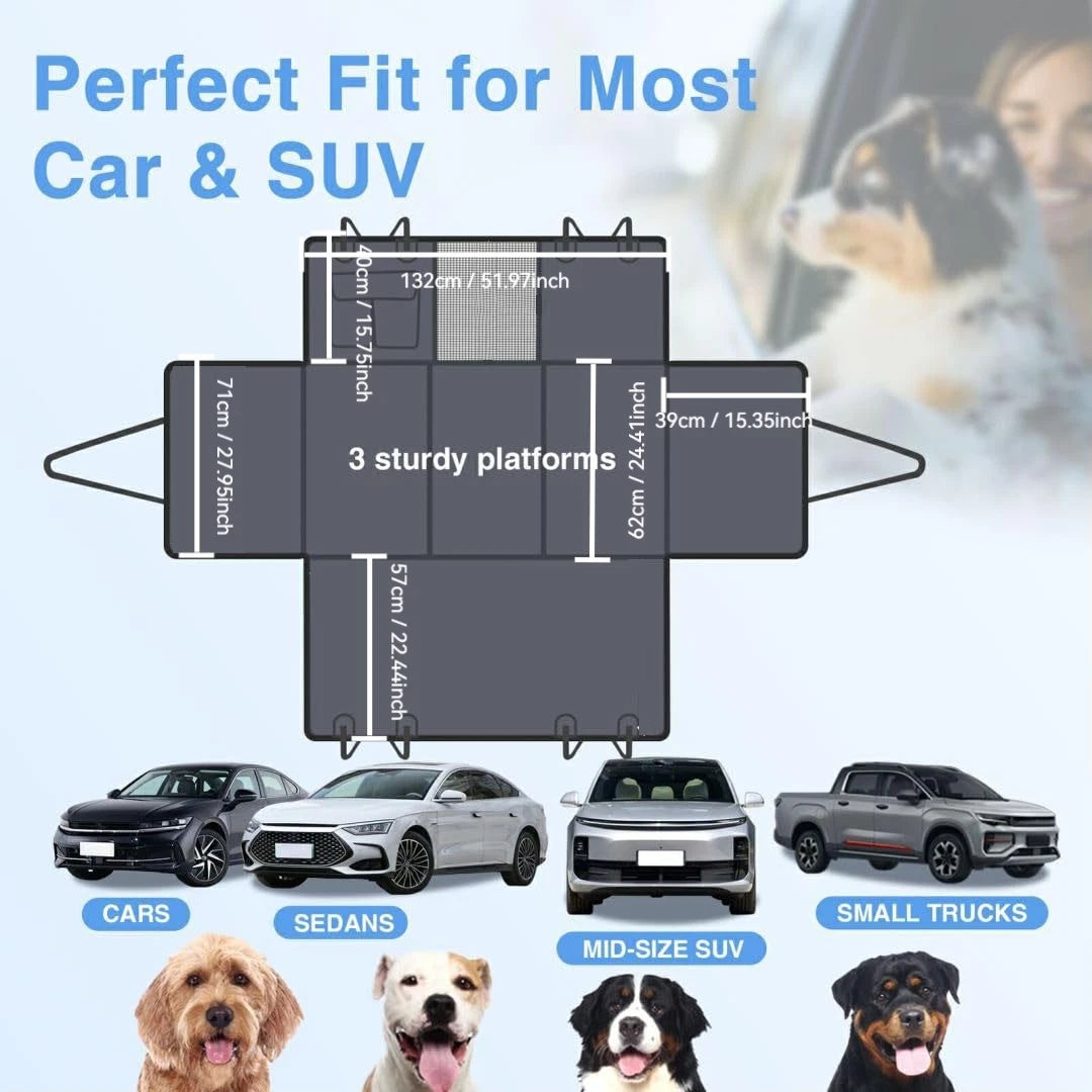 Dog Car Seat with Hard Bottom — Spacious Back Seat Cover for Dogs