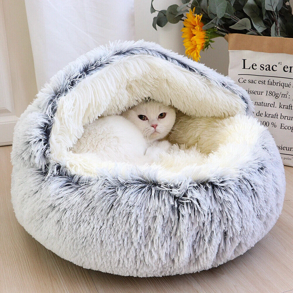 Cosy Plush Cat Cave — Warm Kitten Igloo Bed for Sleeping & Snuggling