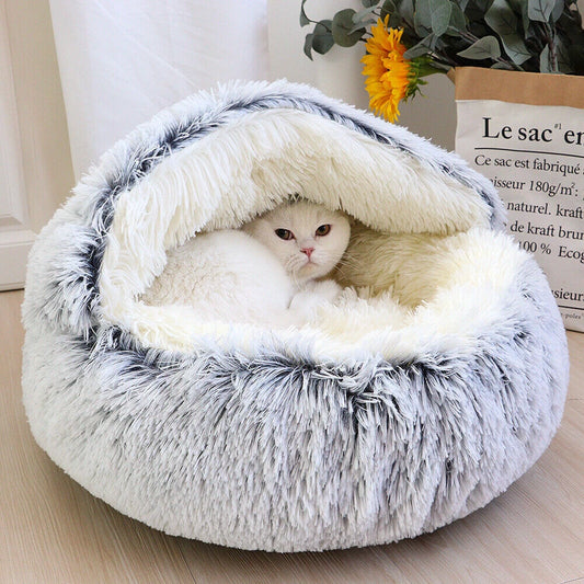 Cosy Plush Cat Cave — Warm Kitten Igloo Bed for Sleeping & Snuggling