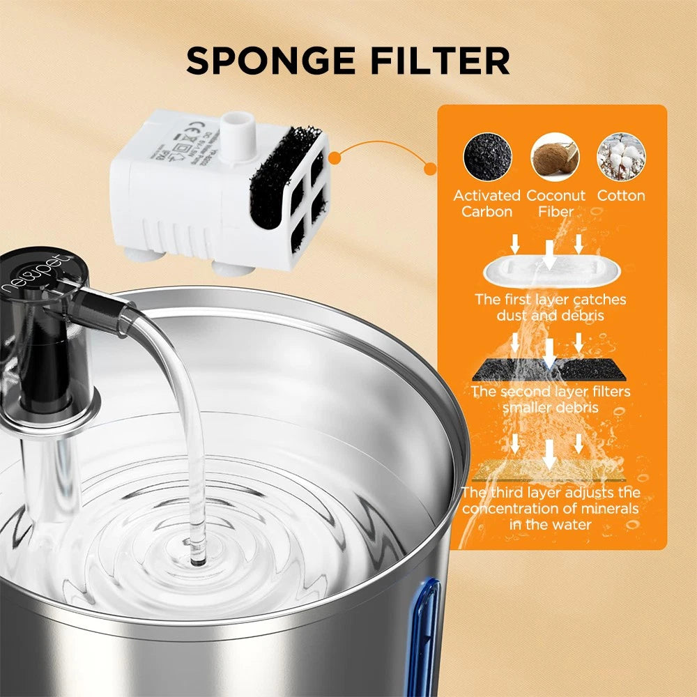 3L Stainless Steel Cat Water Fountain – Quiet Automatic Drinking Bowl for Happy, Hydrated Cats