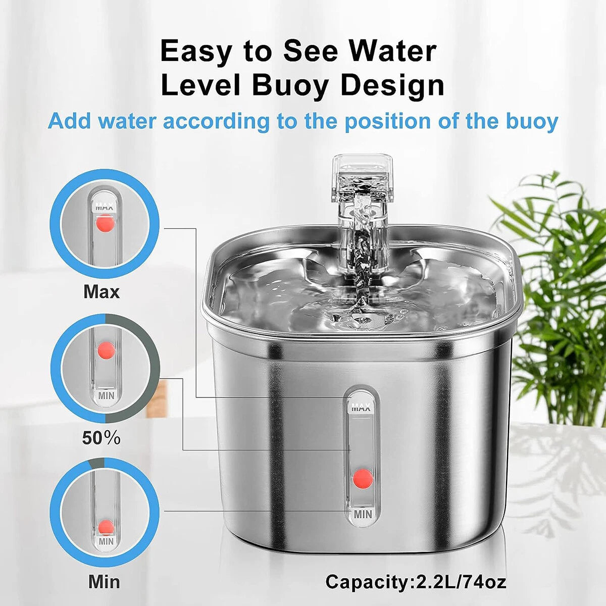 2.2L Cat Water Fountain – Stainless Steel Automatic Drinking Dispenser