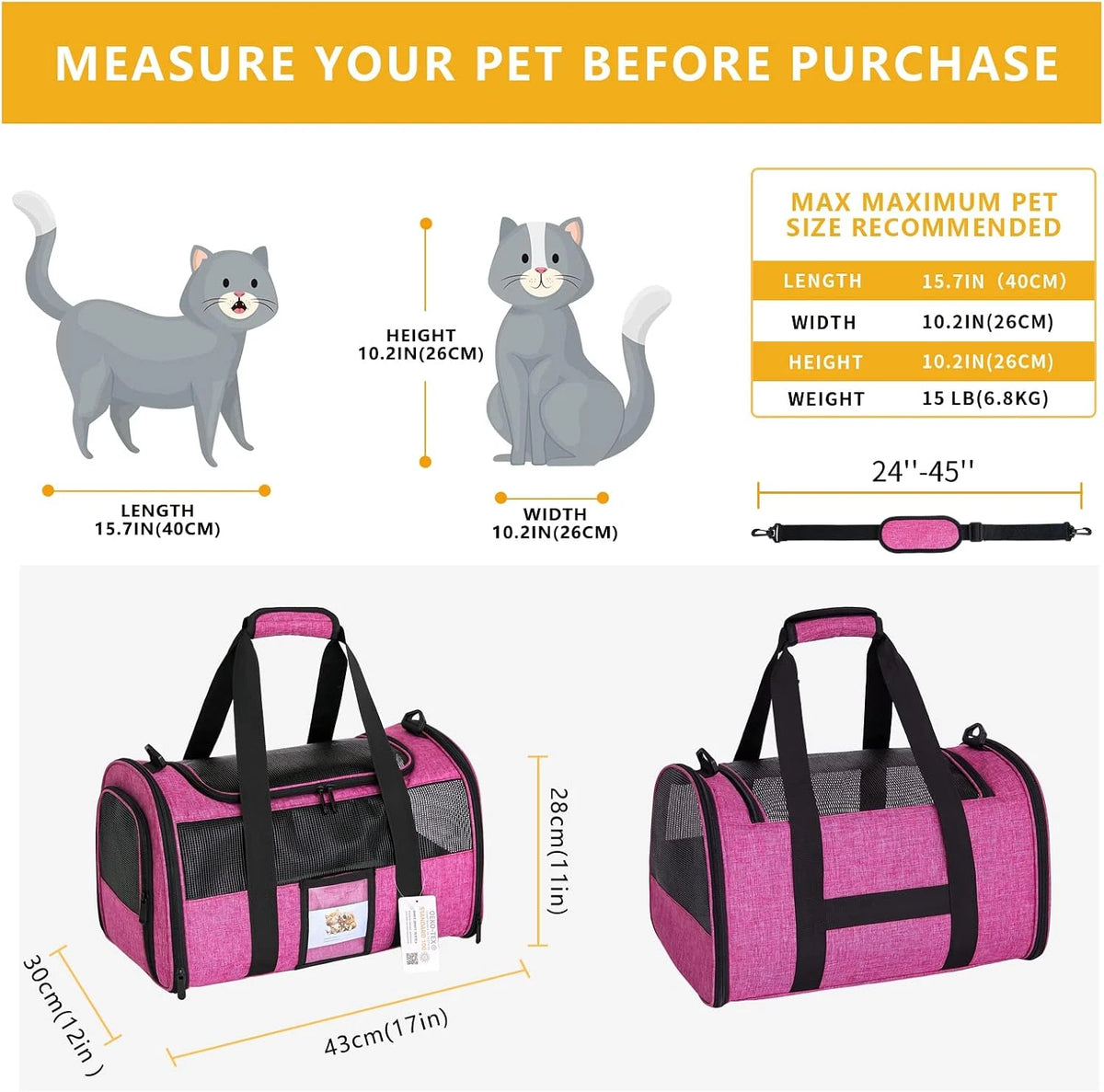 Pink Cat Carrier — Soft Travel Bag for Cats, Kittens & Small Dogs