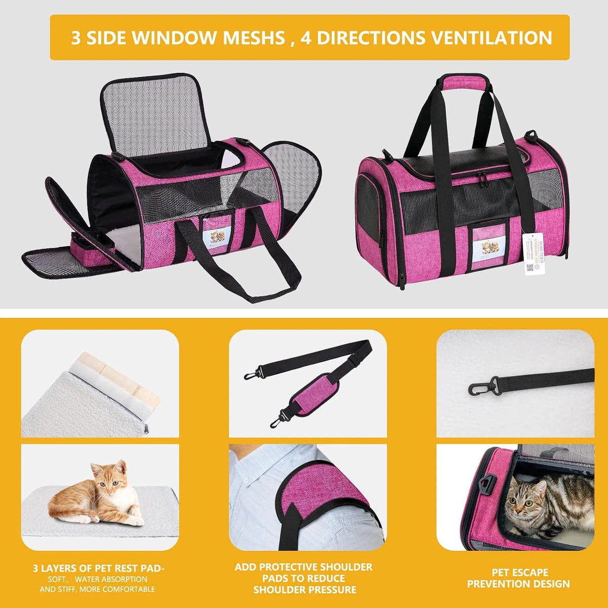 Pink Cat Carrier — Soft Travel Bag for Cats, Kittens & Small Dogs