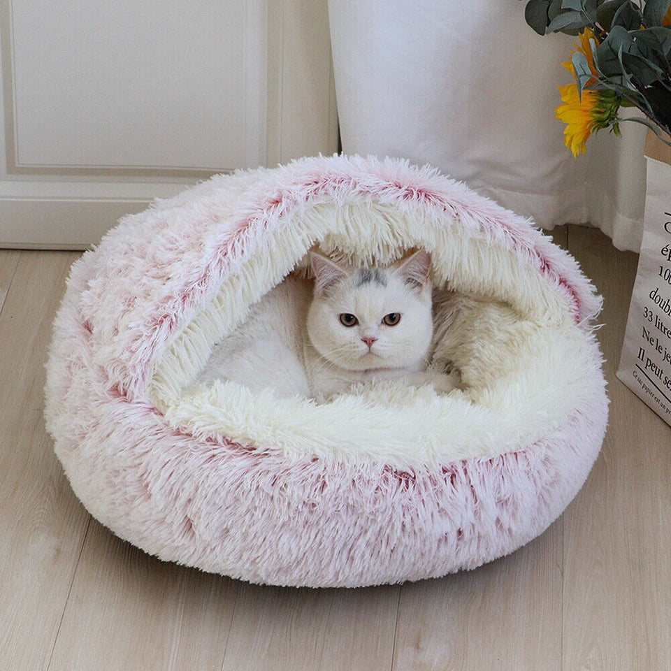 Cosy Plush Cat Cave — Warm Kitten Igloo Bed for Sleeping & Snuggling