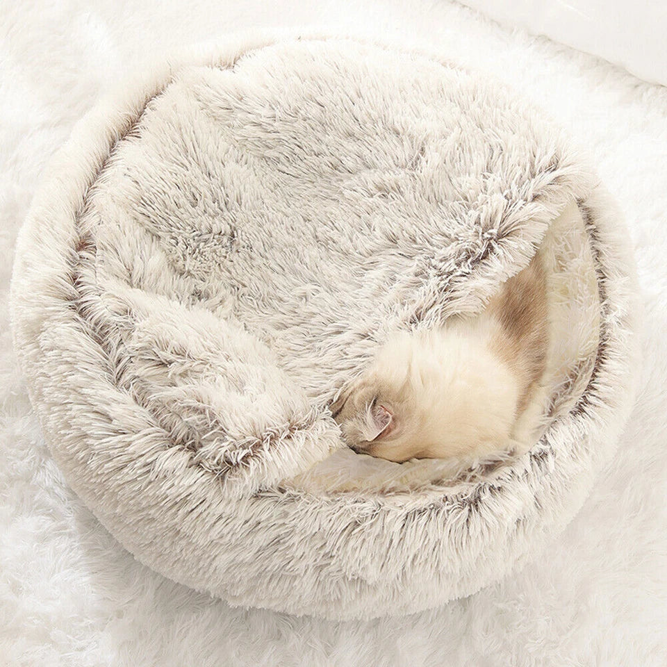Cosy Plush Cat Cave — Warm Kitten Igloo Bed for Sleeping & Snuggling