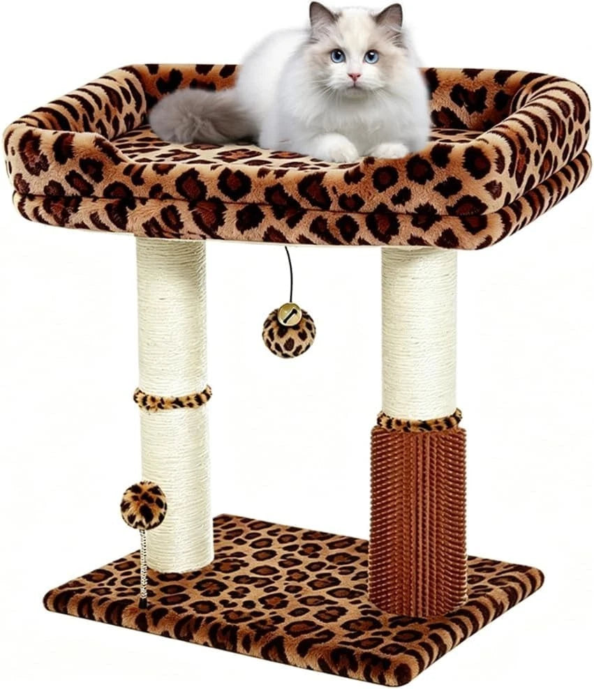 Purrfect Wild Retreat — Leopard Print Cat Tree with Large Perch, Scratching Posts & Self-Groomer