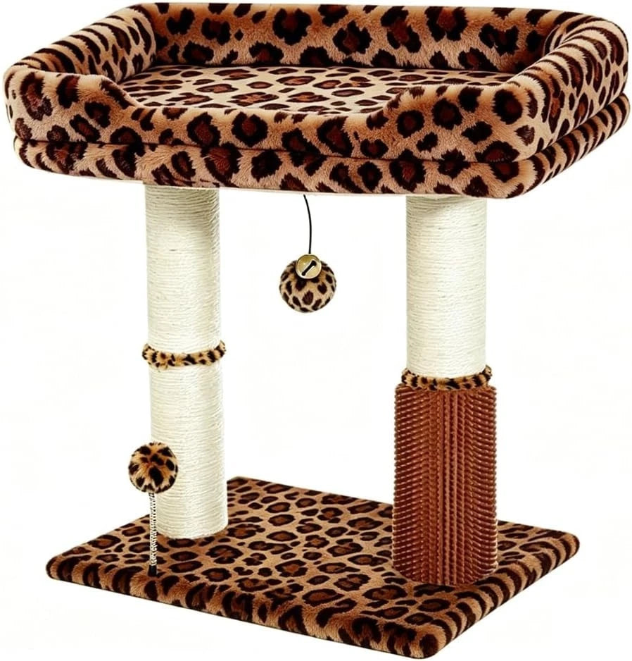 Purrfect Wild Retreat — Leopard Print Cat Tree with Large Perch, Scratching Posts & Self-Groomer