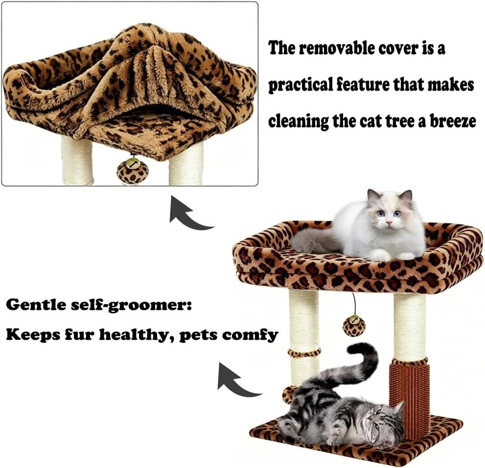 Purrfect Wild Retreat — Leopard Print Cat Tree with Large Perch, Scratching Posts & Self-Groomer