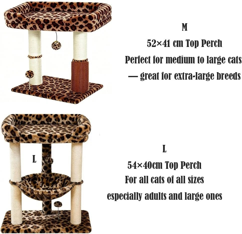 Purrfect Wild Retreat — Leopard Print Cat Tree with Large Perch, Scratching Posts & Self-Groomer