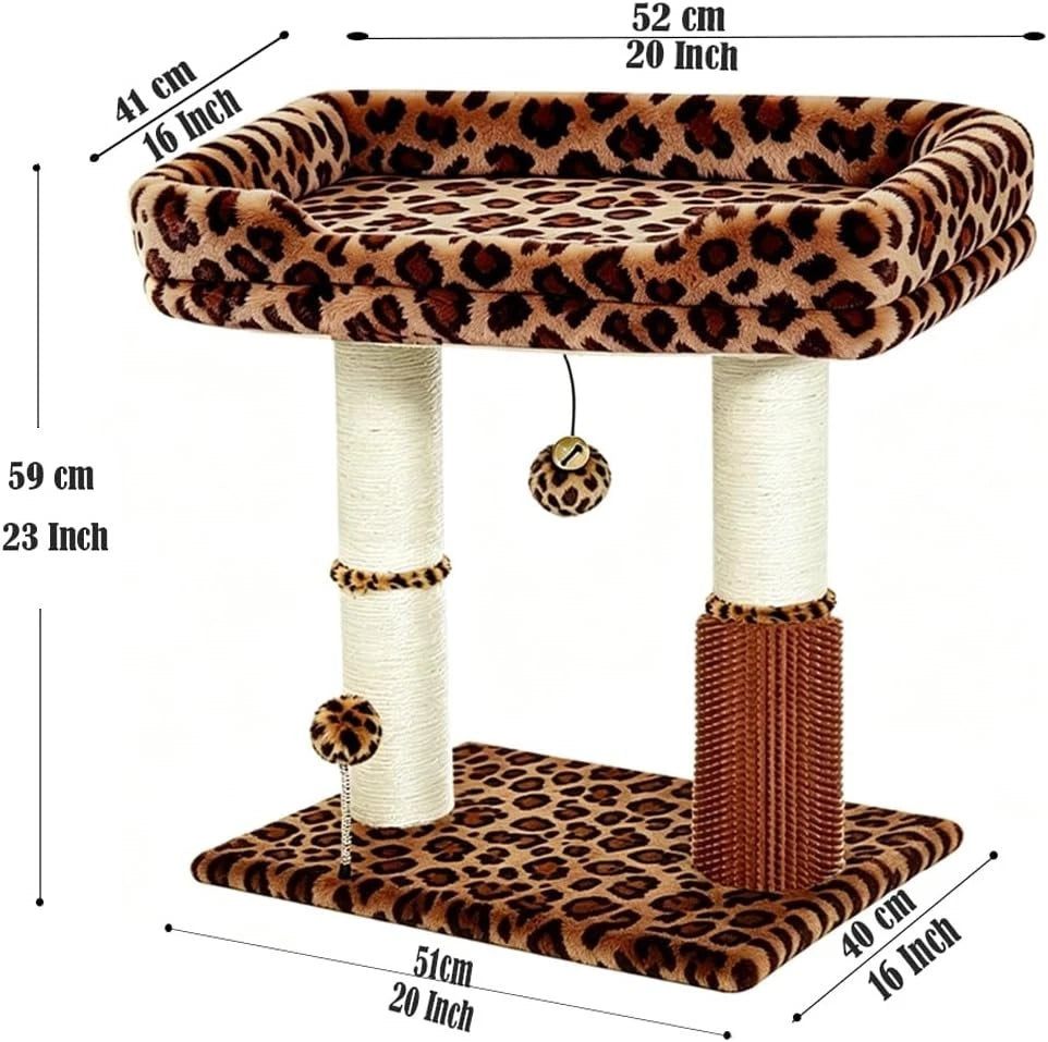 Purrfect Wild Retreat — Leopard Print Cat Tree with Large Perch, Scratching Posts & Self-Groomer