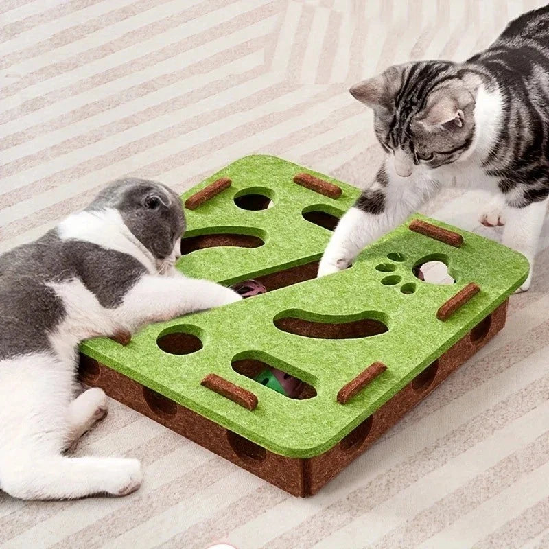 Cat Puzzle Toy — Felt Maze Tunnel Box with Bell Balls for Interactive Play