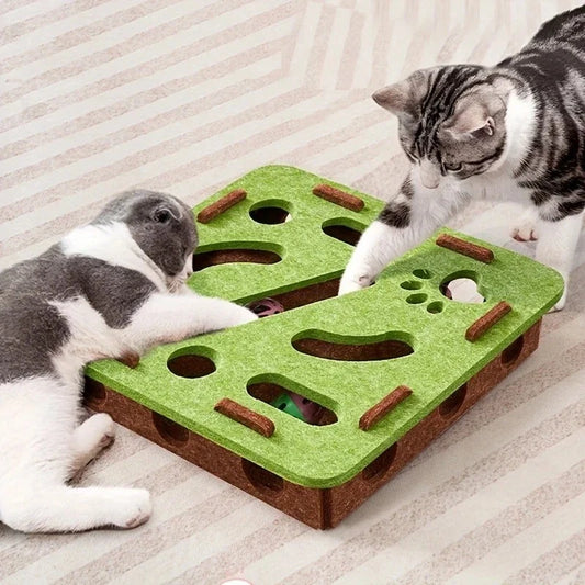 Cat Puzzle Toy — Felt Maze Tunnel Box with Bell Balls for Interactive Play