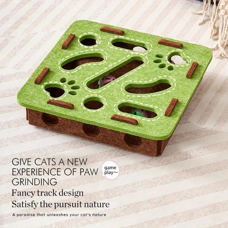 Cat Puzzle Toy — Felt Maze Tunnel Box with Bell Balls for Interactive Play