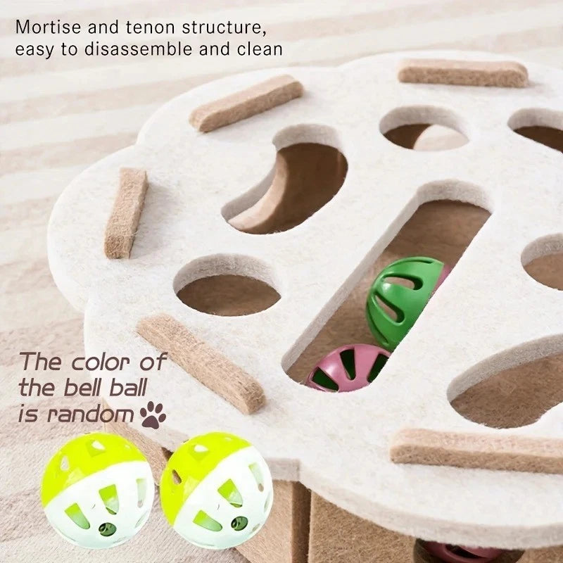 Cat Puzzle Toy — Felt Maze Tunnel Box with Bell Balls for Interactive Play