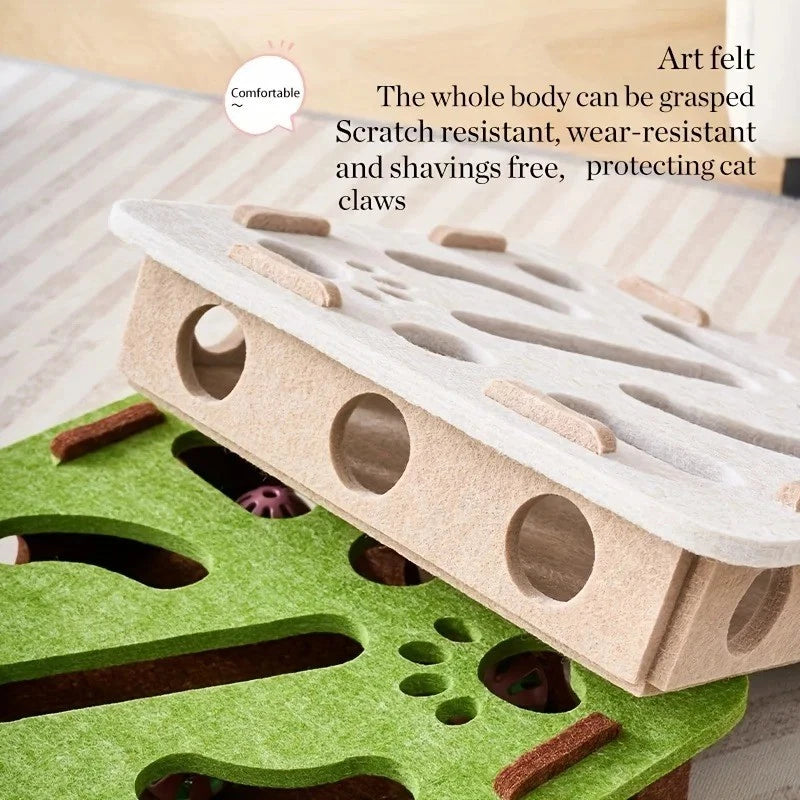 Cat Puzzle Toy — Felt Maze Tunnel Box with Bell Balls for Interactive Play