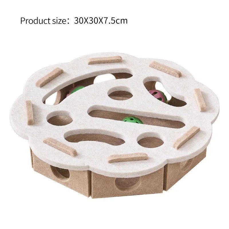 Cat Puzzle Toy — Felt Maze Tunnel Box with Bell Balls for Interactive Play