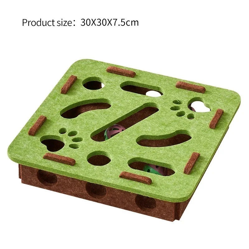 Cat Puzzle Toy — Felt Maze Tunnel Box with Bell Balls for Interactive Play