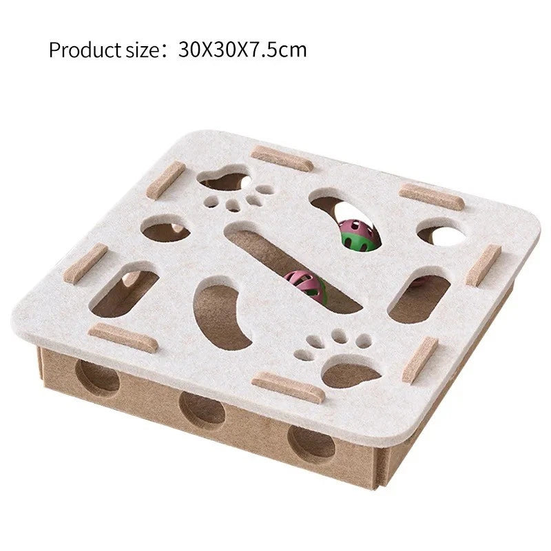 Cat Puzzle Toy — Felt Maze Tunnel Box with Bell Balls for Interactive Play