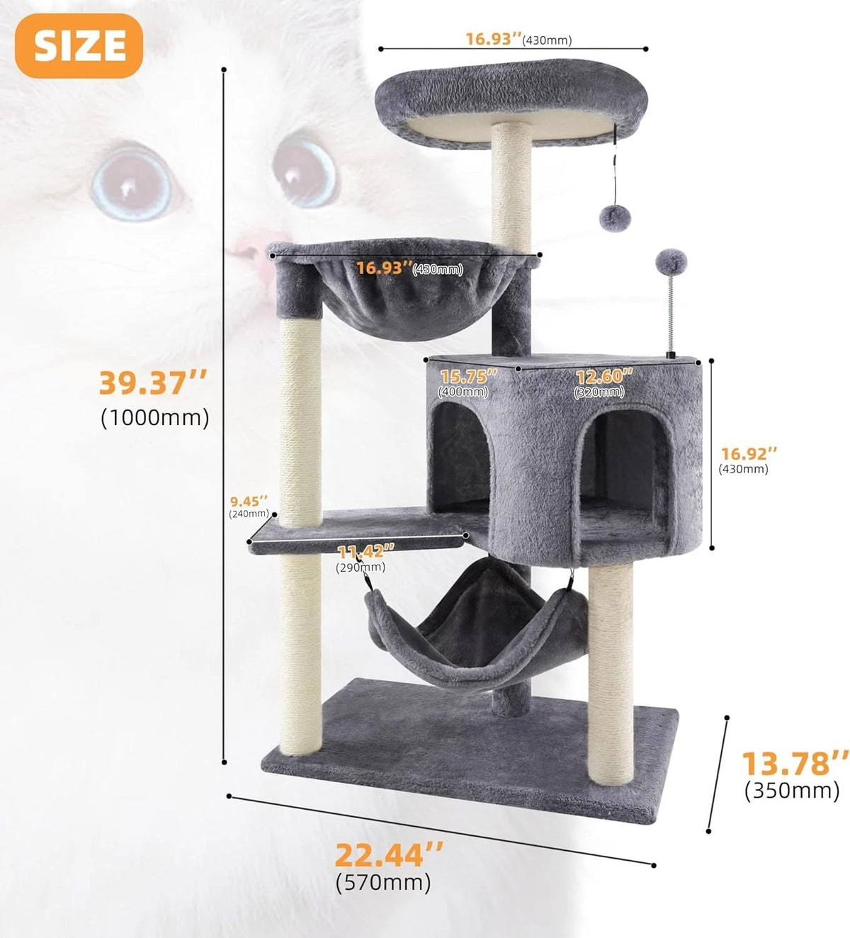 🐱🌳 Climb, Scratch & Snooze — 100cm Multi-Level Cat Tree with Hammock & Cosy Condo