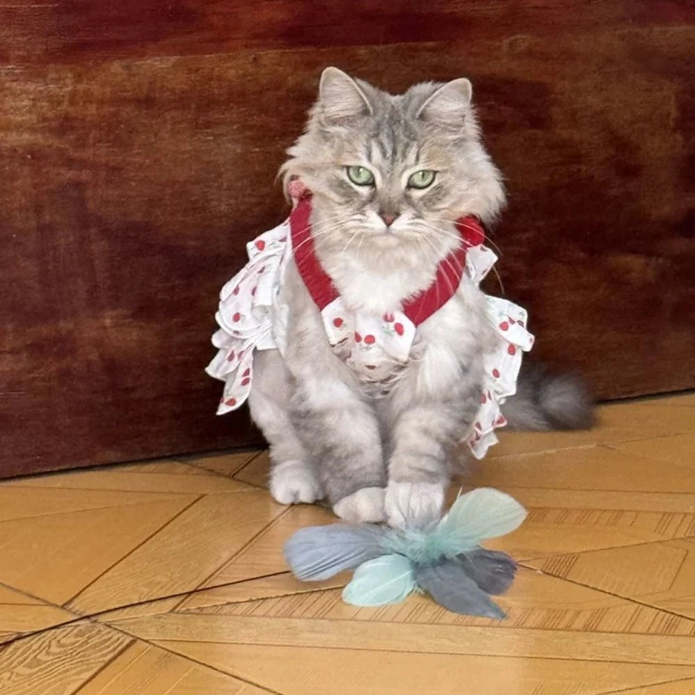 Cherry Print Dog & Cat Dress — Cute Ruffle Pet Dress with Red Straps