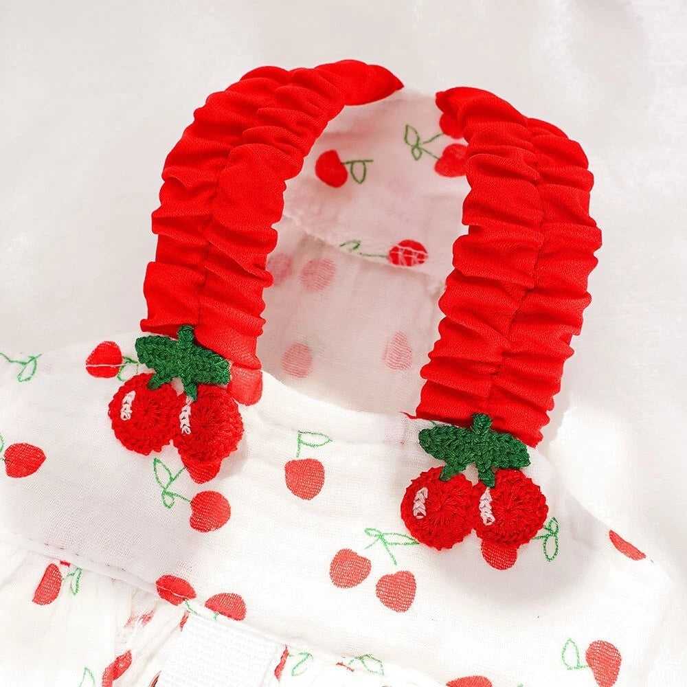 Cherry Print Dog & Cat Dress — Cute Ruffle Pet Dress with Red Straps