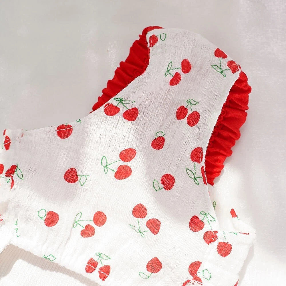 Cherry Print Dog & Cat Dress — Cute Ruffle Pet Dress with Red Straps