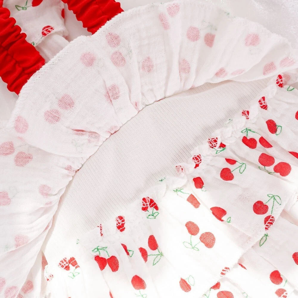 Cherry Print Dog & Cat Dress — Cute Ruffle Pet Dress with Red Straps