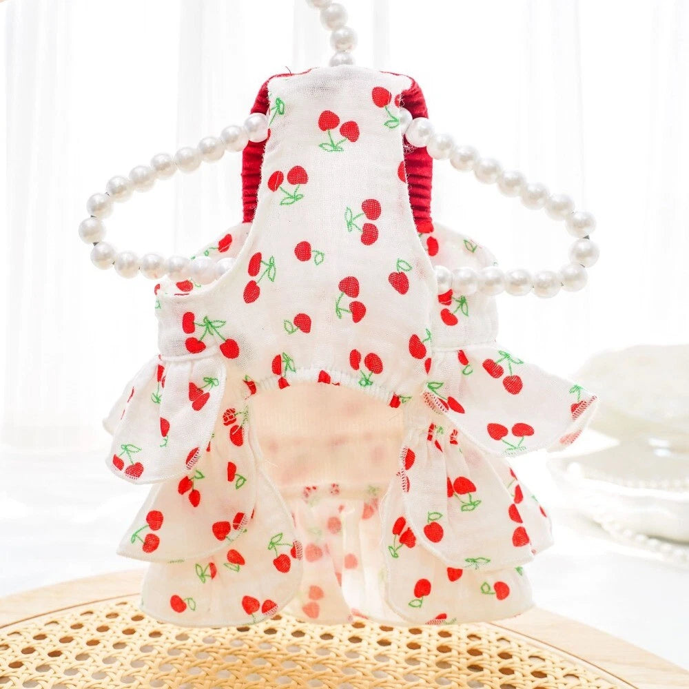 Cherry Print Dog & Cat Dress — Cute Ruffle Pet Dress with Red Straps