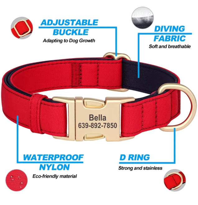 Personalised Dog Collar – Waterproof Custom Name & Phone Number Engraved