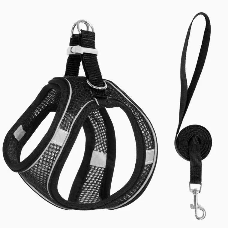 Reflective Pet Harness & Lead – Adjustable Mesh Walking Set for Dogs & Cats