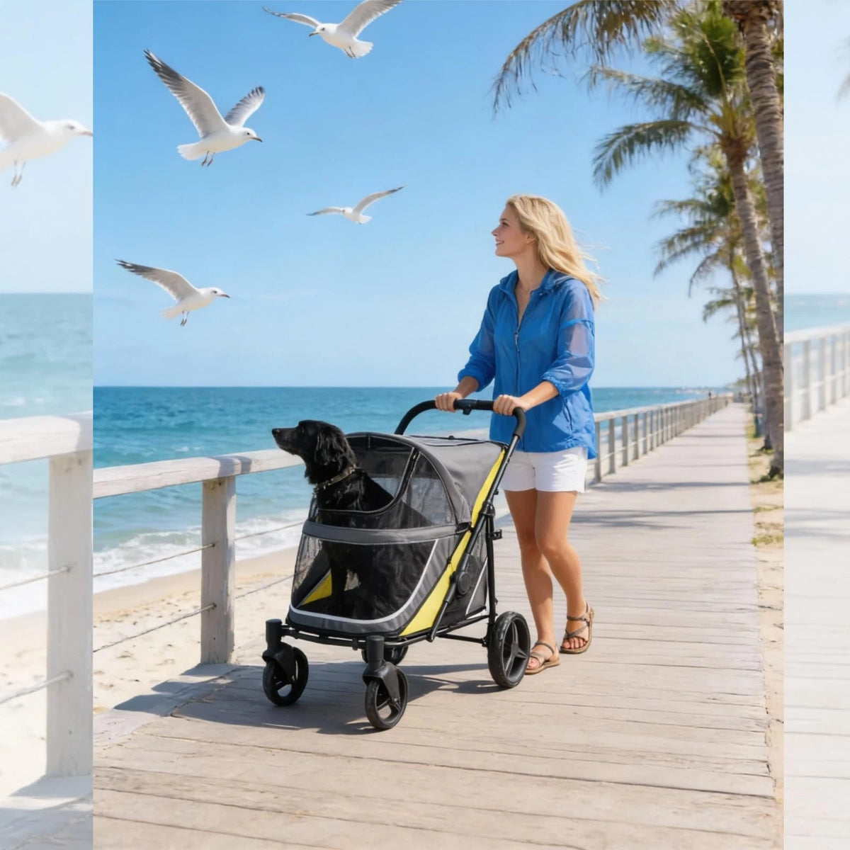 Large Dog Stroller — Foldable 4-Wheel Pet Carrier for Travel & Adventures