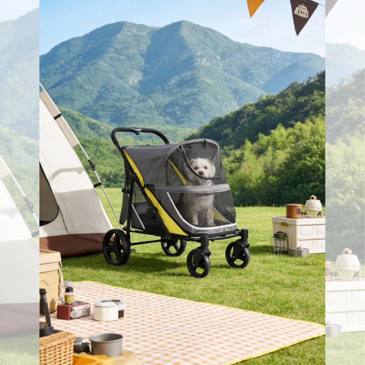 Large Dog Stroller — Foldable 4-Wheel Pet Carrier for Travel & Adventures