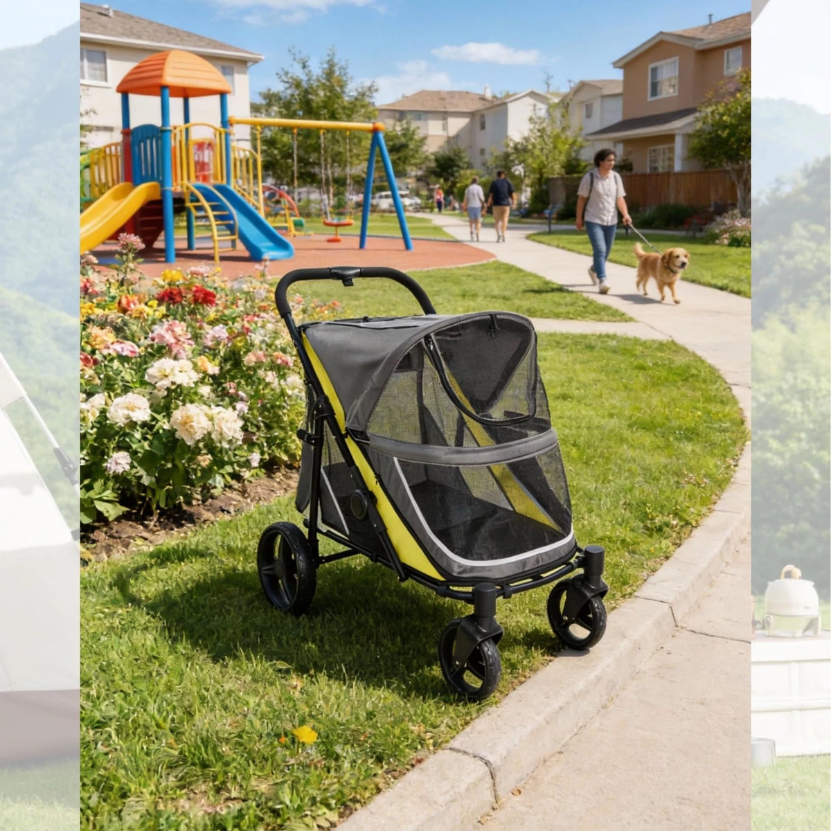 Large Dog Stroller — Foldable 4-Wheel Pet Carrier for Travel & Adventures