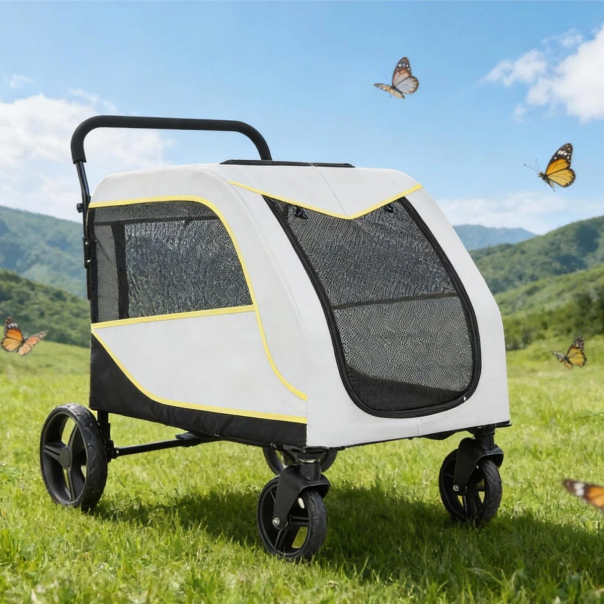 Large Dog Stroller — Foldable 4-Wheel Pet Carrier for Travel & Adventures