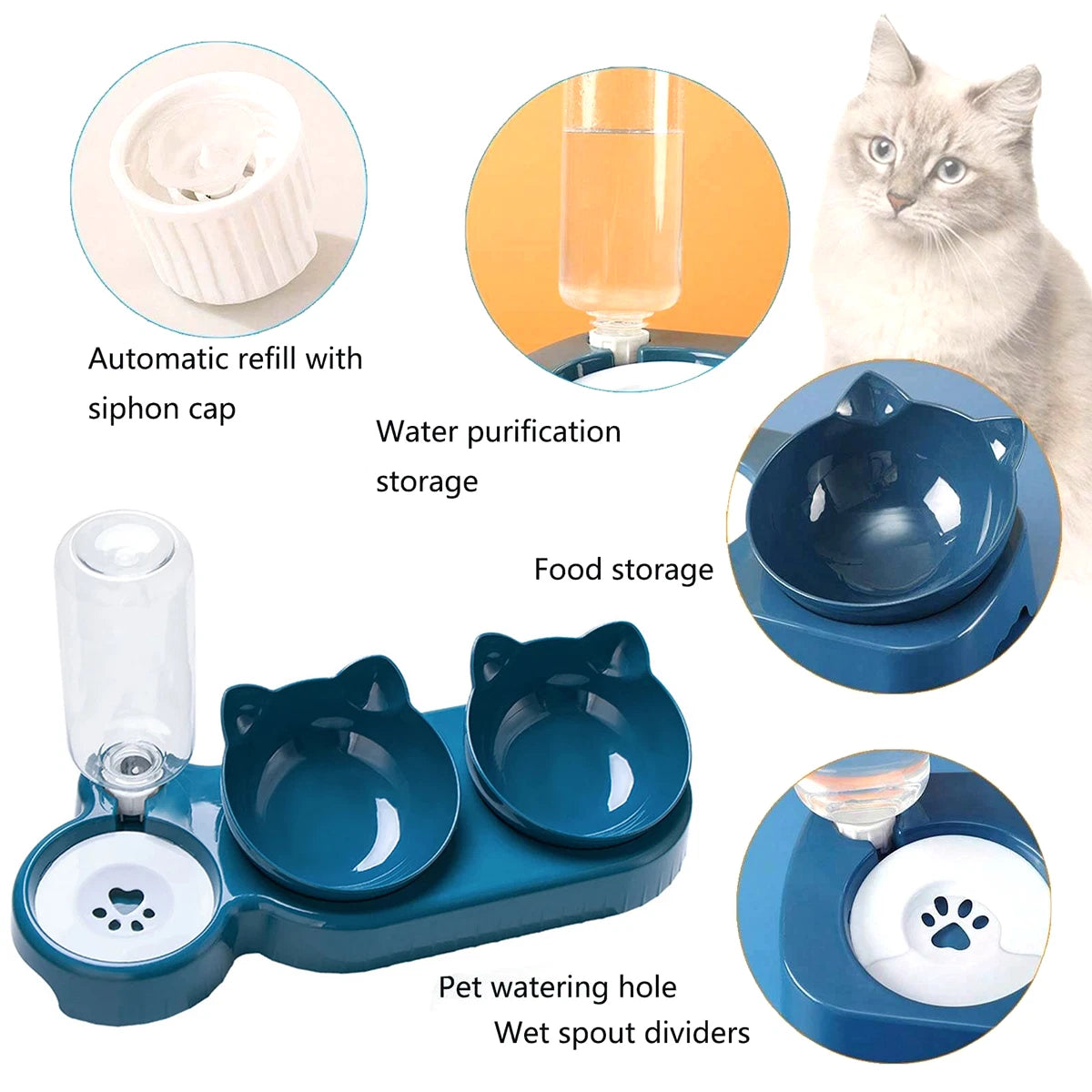 🐱💧 Purrfect Mealtimes — 3-in-1 Cat Food & Water Bowl with Automatic Water Supply
