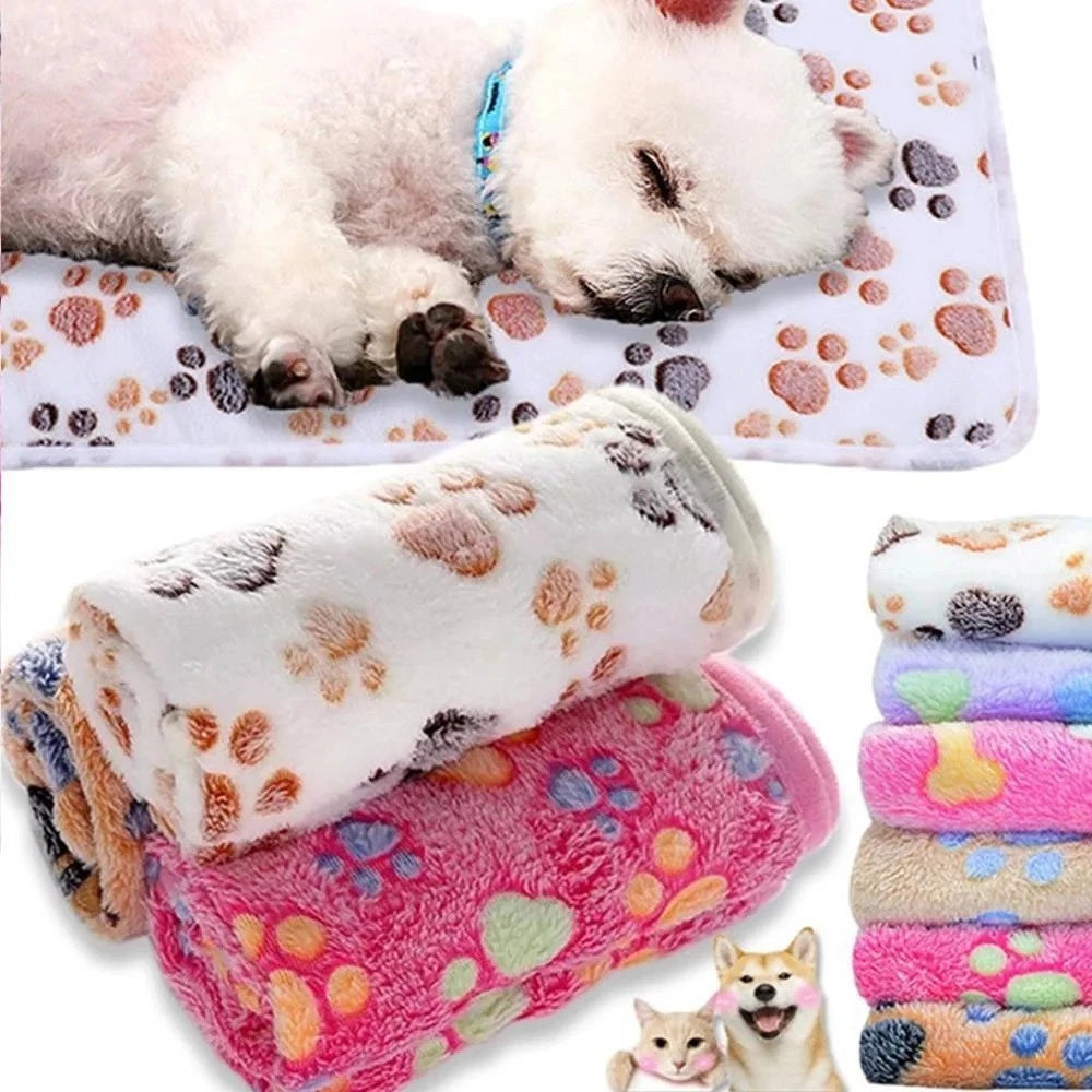 Cosy Pet Blanket — Soft Fleece Paw Print Mat & Bed Cushion for Dogs & Cats
