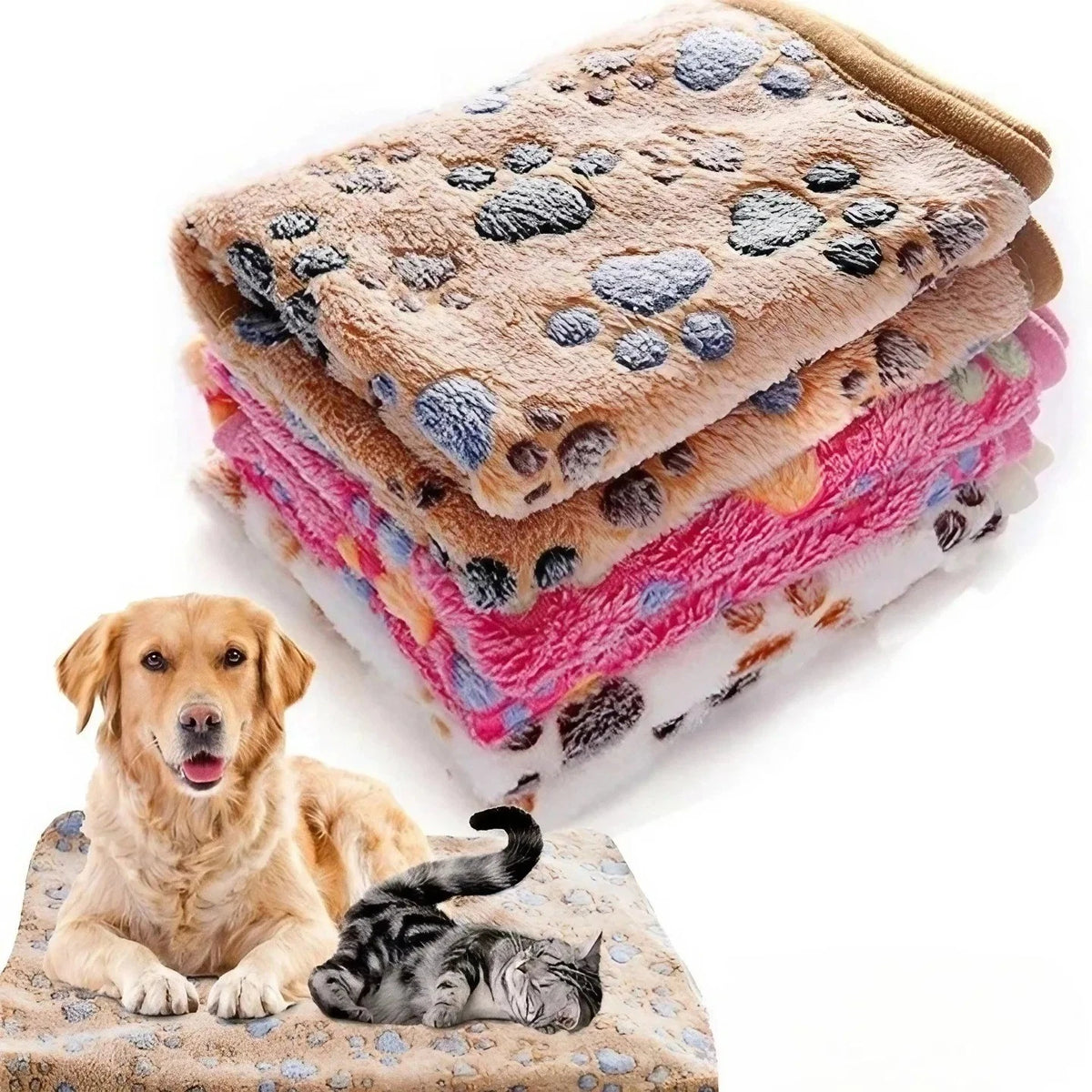 Cosy Pet Blanket — Soft Fleece Paw Print Mat & Bed Cushion for Dogs & Cats
