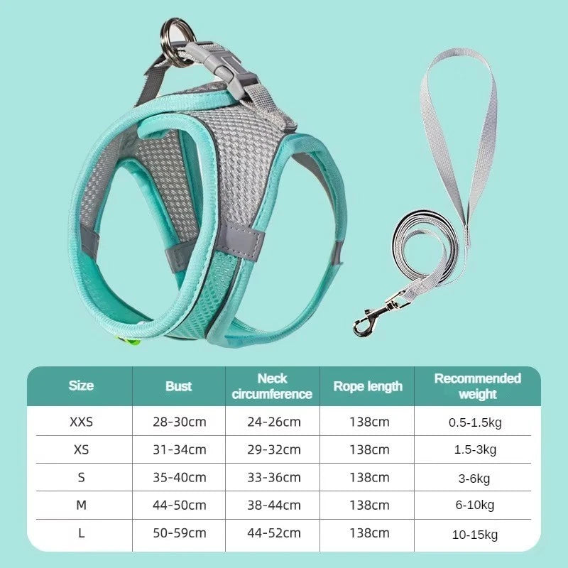 Reflective Pet Harness & Lead – Adjustable Mesh Vest for Dogs, Cats, Puppies & Kittens