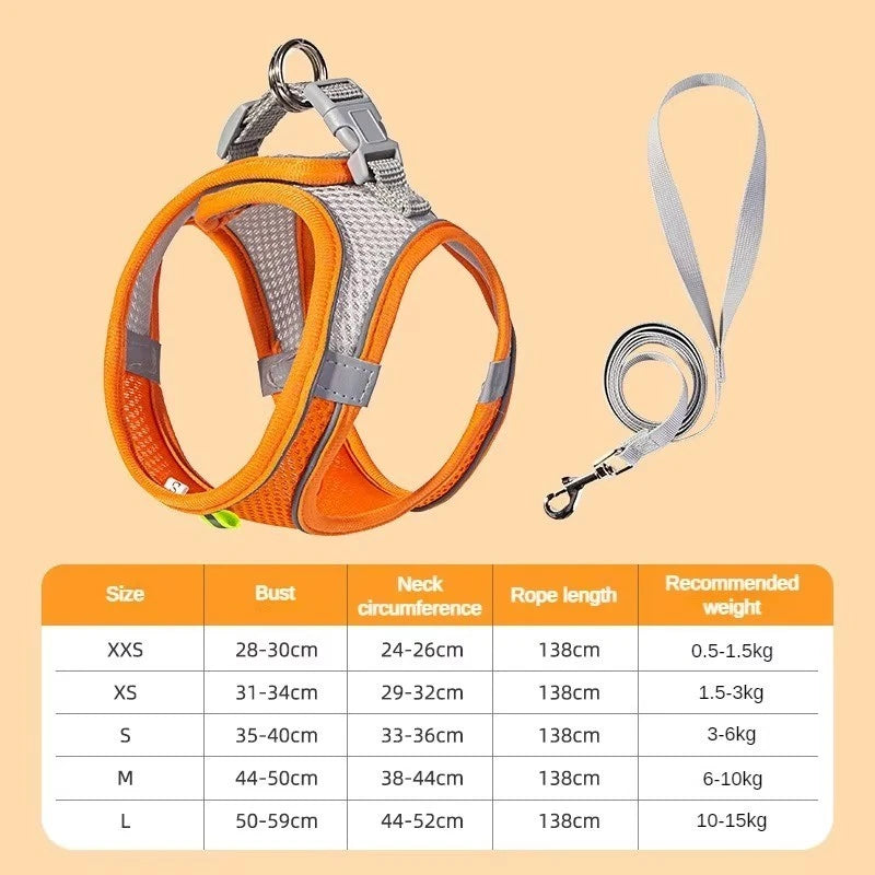 Reflective Pet Harness & Lead – Adjustable Mesh Vest for Dogs, Cats, Puppies & Kittens